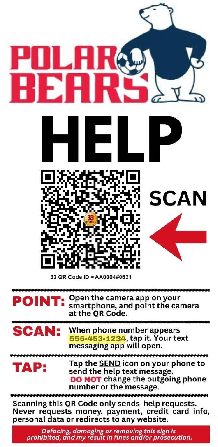 33 ALERTS Smart QR Decal to be placed throughout the venue